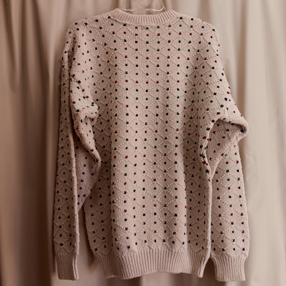 Vintage 90's Men's American Spirit Cream Sweater with Multicolor Dots Size M - Picture 2 of 3